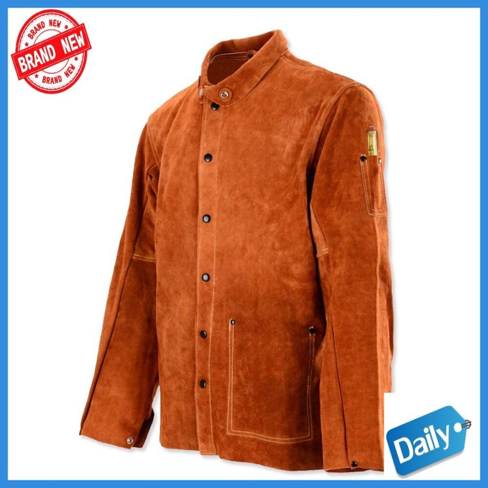 Heavy Duty Leather Welding Jacket Flame Resistant Work Coat Sizes S-XXXXL